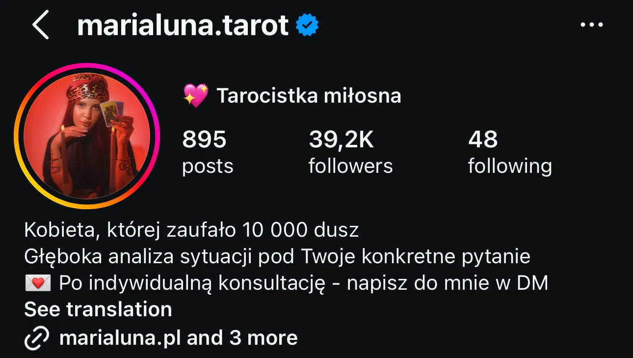 Profil Instagram Maria Luna Tarot